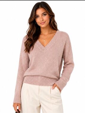 White House Black Market Blush Metallic V-Neck Sweater Size M